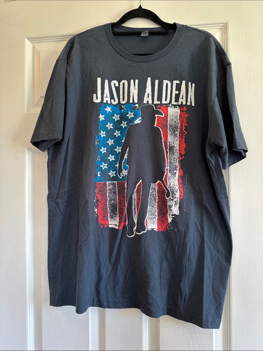 Next Level Apparel Black Jason Aldean Graphic Tee with Red, White & Blue Flag